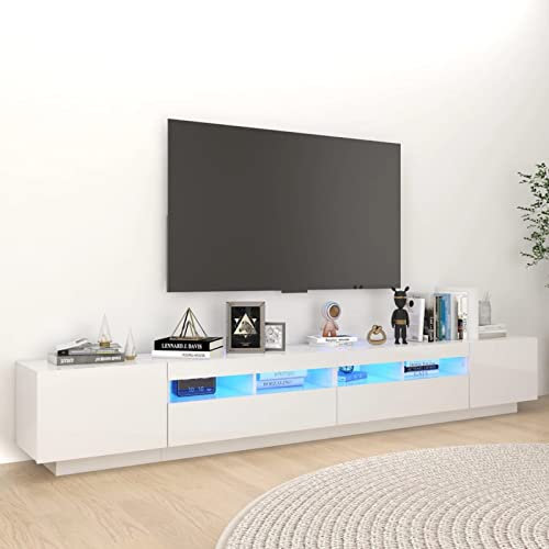 DJEKA Mobile Porta TV con Luci LED, Mobile Porta TV Soggiorno, Mobile per TV Soggiorno, Mobile TV Moderno, Mobile TV Soggiorno, Bianco Lucido 260x35x40 cm
