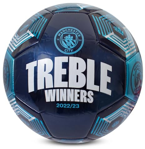 Hy-Pro Officially Licensed Manchester City Treble Winners Football - Size 5 Football with Durable PVC, Collector's Edition - Ideal for Fans & Players for Man City Supporters - Navy Blue