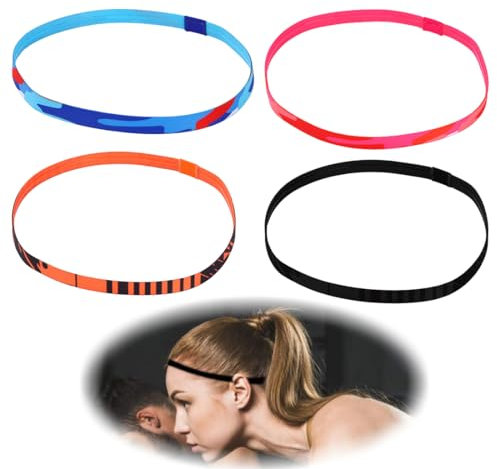DWFEYOI Sport Stirnband Dünn,4 Stück Haarband Herren, Elastische Haarband Jungs Haarband Sport Haarband Jungen rutschfeste Haarband Männer Damen Dünn für Yoga Fußball Joggen