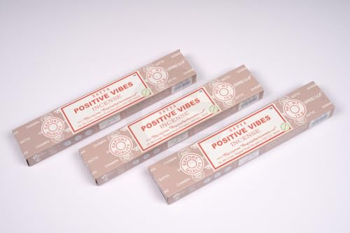 Original Satya Positive Vibes Incense Sticks Gift Pack of 3X 15G for Aromatherapy, Spa, Yoga, Weddings, Meditation, Healing, Positivity and Relaxation by Greensense