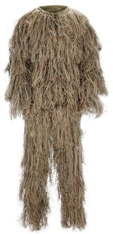 RUMAOZIA Ghillie Suit, traje de camuflaje para caza, bosque, desierto, ropa de camuflaje, caza, paintball, airsoft, francotirador, juego de 4 unidades, caqui, Talla única