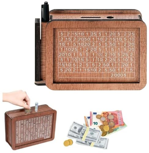 Spardose aus Holz, Spardose mit Geldziel und Zahlen, Münzzähler, Sparschwein, Spardose aus Holz, Spardose für Kinder, RJS