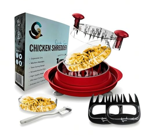 Chicken Shredder with 4 Large Suction Cups | Large Chicken Shredder Tool Twist | Meat Shredder| Meat Claws | BPA Free| Brush | Transparent Lid | Ergonomic Handle | Anti-Slip Base