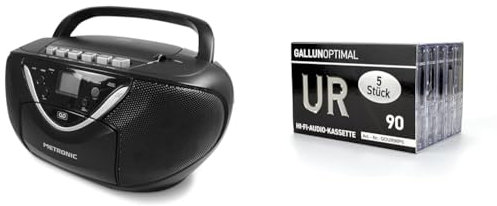 Metronic Auxiliaire Stéréo 477131 Radio CD MP3 avec Lecteur Enregistreur Cassette & GALLUNOPTIMAL UR90 Cassettes Audio, pour 90 Min. Lot de 5 Cassettes vides.