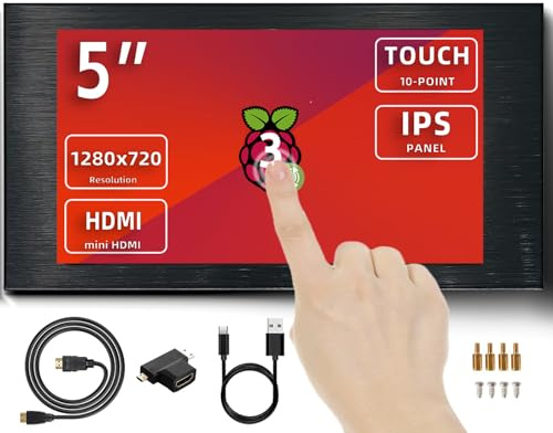 VIEWMEI - 5 Inch Touch Screen Monitor, 1280 x 720 Mini IPS Screen, PC HDMI Monitor with HDMI Inputs Compatible with Raspberry Pi, PC, Laptop