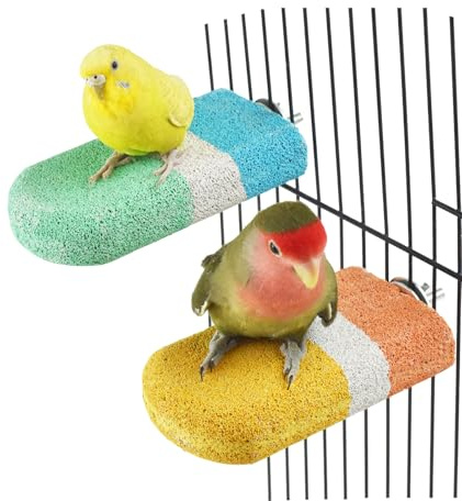 GUANLANT 2 pcs Bird Beak Grinding Calcium Stone Perches,Cockatiels Cage Stand Platform Parakeets Chicken Foot Claws Trimmer Parrot Natural Chewing Toys for Small Medium Birds Budgies Conures Rats