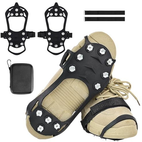 Spikes für Schuhe Winter,Schuhspikes Schnee und EIS Größe 45-48 Steigeisen Bergschuhe mit 11 Zähne,Steigeisen mit Klettbänder Edelstahl Klampen Schuhe Spikes für Wandern Schnee EIS Winter Outdoor