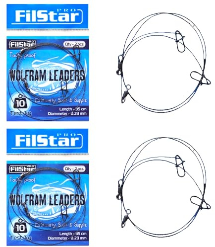 PRO FILSTAR Wolfram Vorfach Hecht Set 2x2 STK - Angeln Vorfächer mit Wirbel | Spinnfischen - Fishing Leaders Sport Set - Angelset - Angelzubehör – Spinnangeln