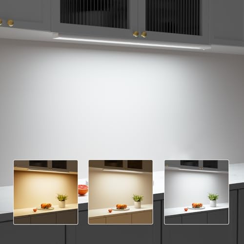 Unterbauleuchte Küche LED Schrankbeleuchtung mit Bewegungsmelder Innen 3Farbmodi Dimmbar 3000K/4000K/6500K,60cm 2Stück,LED Leiste Lampe Ohne Bohren USB Kabellos für Kleiderschrank/Treppe/Vitrinen/RV | Schrankbeleuchtung Dimmbar 3000K/4000K/6500K,LED Leiste Lampe Ohne Bohren USB Kabellos für Kleiderschrank/Treppe/Vitrinen/RV