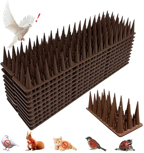Taubenabwehr Spikes aus Kunststoff - 20 Stück Vogelabwehr Taubenspikes für Vogel Katzen Tauben - 6 Meter Vogelabwehr Spikes für Fassaden Zaun Balkon Dach und Fensterbank (Braun)