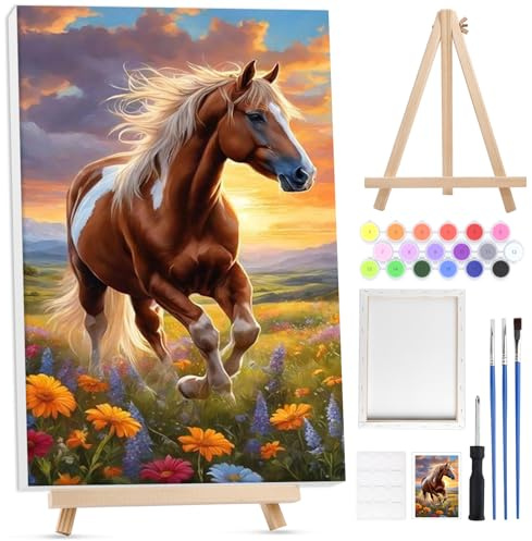 Lxmsja Numeralmålning för barn vuxen med ram, med trästaffli, måla efter nummer vuxna djur, konstnummer med penslar, kreativ fritid manuell aktivitet vuxna, 20 x 30 cm