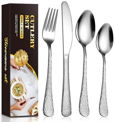 Cutlery Set, kyushublade 24 PCS Stainless Steel Flatware Set Service for 6, Tableware with Knives Forks Spoons Teaspoons, Dishwasher Safe/Easy Clean, Mirror Polished,(Silver)