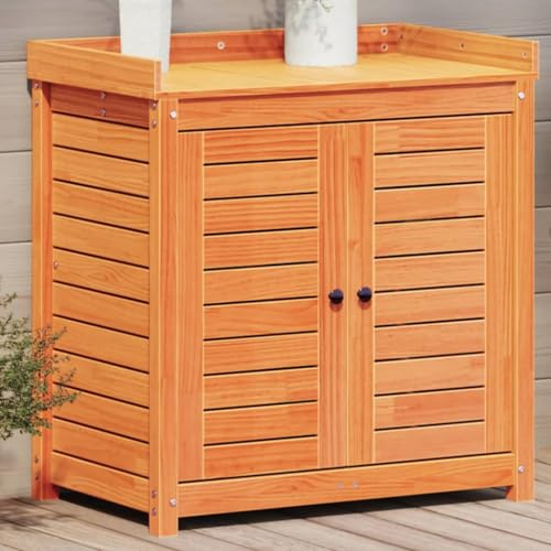 Festnight Pflanztisch mit Unterschrank Gartenschrank mit Arbeitsplatte Balkonschrank Holz Outdoor Schrank Terrassenschrank Geräteschrank mit Doppeltür Wetterfest 82,5x50x86,5 cm