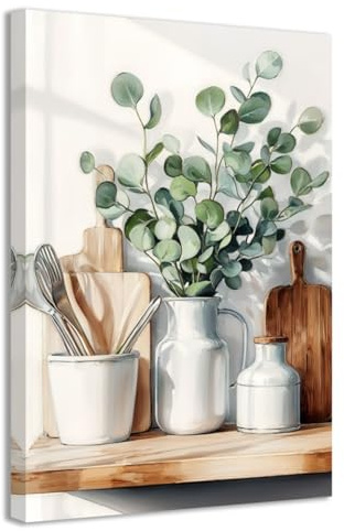 CCWACPP Kitchen Canvas Wall Art Painting Green Plants Canvas Prints Botanical Pictures Framed Rustic Vintage Farmhouse Home Kitchen Dining Pantry Decor (12.00 x 18.00)