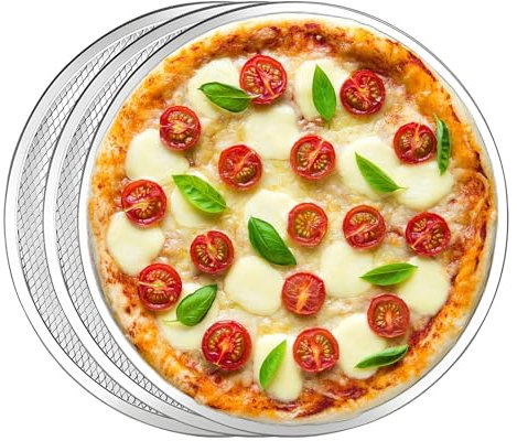WEELOO Pizza Mesh Oven Non-Stick Pizza Tray 3pcs, 12 Inch Aluminum Mesh Baking Pan, Round Baking Pan for Oven Family Buffet Restaurant Baking