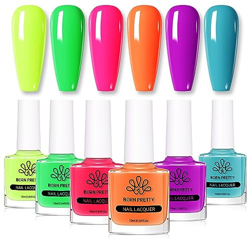 Born Pretty Nagellack Set Schnelltrocknend Neon Bright Hot Pink Orange Gelb Grün Blau Violett Nagellack Ohne UV Lampe Frühling Sommer