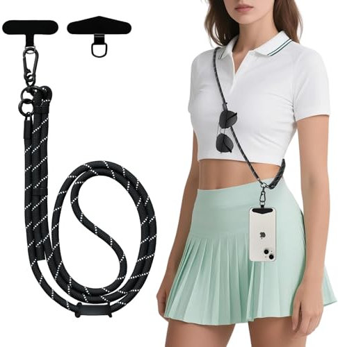 Phone Strap Crossbody with Metal Tether Tab, Anti-Drop Crossbody Phone Lanyard for iPhone and Mobile Phones, Adjustable Neck Strap for Men and Women, Black/White