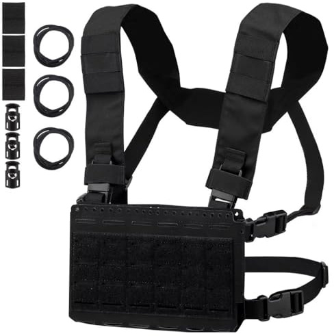 WLXW Taktische Brusttasche Dreifacher Magazintasche Modulares MOLLE-Design Und Verstellbare Gurte CS-Jagd-Airsoft(BK)
