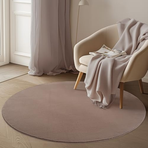 Carpetsale24 Kurzflor Teppich Wohnzimmer 160 cm Rund Braun - Runder Teppich Waschbar, rutschfest, Weich, modern einfarbig Design - für Schlafzimmer, Küche, Esszimmer