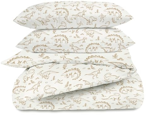 MakeMake Organics GOTS Certified Organic Cotton Twin Duvet Cover Set (88 x 68) – Reversible, Soft, Breathable, Hypoallergenic – Includes 1 Pillowcase (20 x 30), Dino Dreams