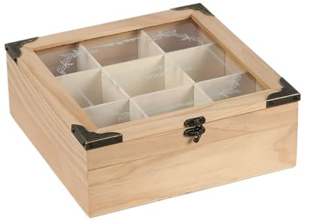 Scatola da tè in legno – Scatola da tè in legno | Porta bustine da tè con 9 scomparti, contenitore decorativo per bustine di tè per amici, amanti e colleghi