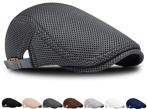 LUKIUP Sommer Barett Herren Netz Schiebermütze, Atmungsaktive Gatsby Barett Cap für Männer und Frauen, Schirmmütze Flatcap Sportmütze, Newsboy Cap Größe 56cm-61cm
