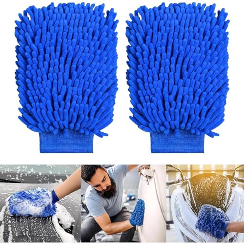 NINFEIQI Lot de 2 gants de lavage de voiture, gants de lavage en microfibre, gants de lavage double face pour le lavage de voiture, gants de nettoyage pour voitures et ménages