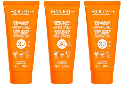 Rougj Crema Solar 30 Corporal Con Caléndula Y Karité 100ml x3 - Protector Solar Corporal Spf 30 Resistente Al Agua Para Piel Sensible - Crema Solar Cuerpo Protección Solar 30 Sun Cream - Made In Italy