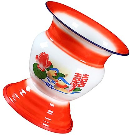 Escupidera Alta de Esmalte Roja de Pie Estilo Vintage para Adultos | Orinal Portátil, Base Alta, Formato Ligero y Compacto, Fácil de Transportar y Guardar