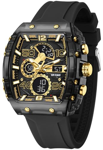 findtime Mens Watch Sport Unique Digital Analogue Waterproof Watches for Men Women Stopwatch Alarm Cool Chronograph Watch Silicone Strap Wristwatch