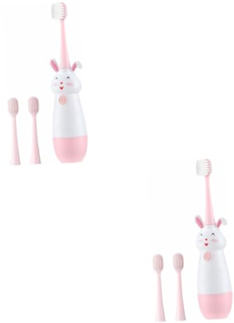 GALPADA 2 Juegos Cepillo Eléctrico Infantil Vibrante con Diseño de Dibujos Animados Cabezales Suaves y Recambios Compacto y Fácil Manejo para Niñas Color Rosa