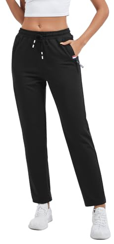 Pantalons de Sport Femme Jogging Coton Elastique Pantalon de Survêtement pour Fitness Sport Yoga Training Running, Sweatpants Ladies Joggers avec 2 Poches Zippées