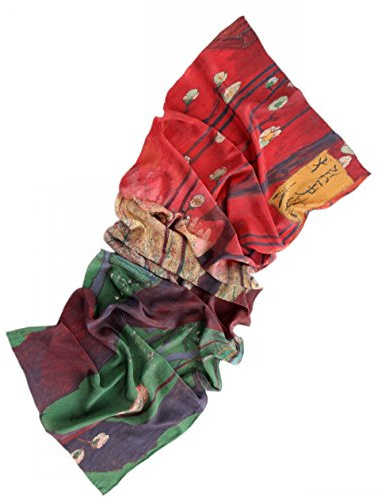 Prettystern dam 160 cm sidenhalsduk av 100 % siden med van Gogh konstmotiv silkesscarf, En hund röd views of edo, 160 cm X 43 cm