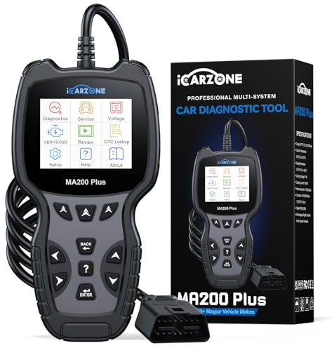 ICARZONE MA200 Plus Valise Diagnostic Auto, Diagnostic Voiture Multimarque pour Tous Les systèmes, 6 Fonctions de Service, Réinitialisation d’Huile/EPB/SAS/TPMS/DPF/BMS, Auto VIN, Mise à Jour à Vie