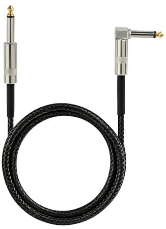 Hawpasy Electric Guitar Cable TRS 1/4 Instrument Cord Aux Right Angle, 1.5M Jack to Jack TRS Audio 6.35mm TRS 1/4 Balanced Stereo Right Angle Guitar Lead Guitar Amp Cable