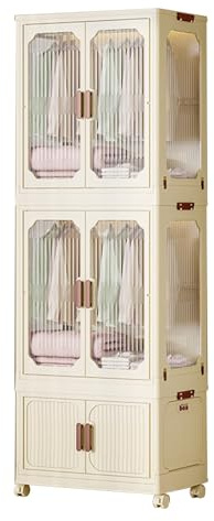 Armario portátil – Armario plegable con puerta magnética transparente ruedas rodantes 10 perchas – Solución de almacenamiento ideal para dormitorio y sala de estar