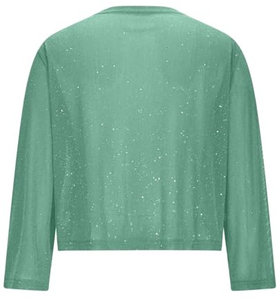 Glittertoppar damer paljetter, bolero damer festlig med glitter kofta elegant bomberjacka glänsande långärmad casual toppar cropped axelremsväska mode kofta öppen party outfit, Ljusgrön, M