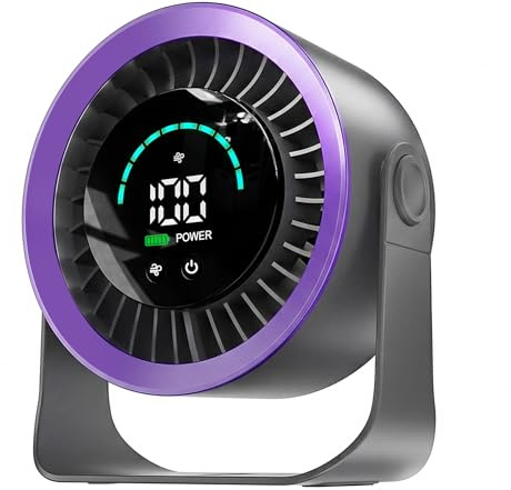 yokye USB Desk Fan with LED Display, 100-Speed Adjustable, 360° Rotatable Head, Quiet & Powerful, Long Lasting Battery, 3-in-1 Portable Table Fan for Bedroom, Office, Kitchen, Camping (Purple)