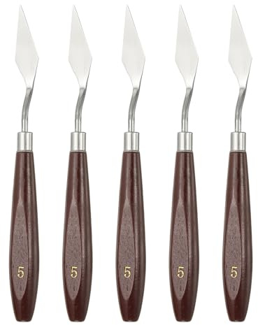 QUARKZMAN 5 Pcs Espátula De Pintura Herramienta De Paleta 1.85 X 0.59 Acero Inox Espátulas De Arte Paletas Raspadores Herramientas Con Mango De Madera De Haya Para Mezcla Rojo/Plateado