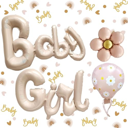 Baby Girl Luftballons Babyparty Deko Mädchen Set mit 60 Stück Baby Shower Deco Konfetti Mädchen Junge,Babyshowerparty Deko Madchen,Babyshowerparty Luftballons Set für Gender Reveal & Geburtstag Party