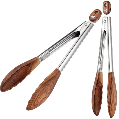 2 Pcs Walnut Wooden Kitchen Tongs 11.4 Inch Salad Serving Tongs Wood Tip Cooking Utensils for Flipping Burgers Grilling Serving Salad