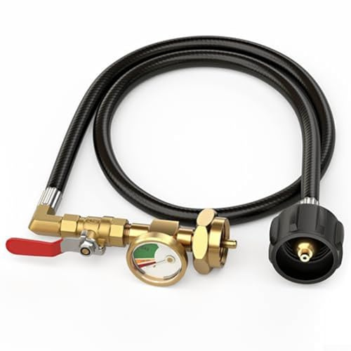 Rackumic Nachfülladapter Messingkonstruktion, sicherer Nachfüllmechanismus für ONOFF-Ventil, auslaufsichere Anschlüsse, Manometer, 91 cm, Hochdruckschlauch