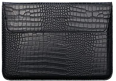 Lunivop Laptop Envelope Pouch for MacBook 13-14-inch (M1/M2) 2016-2022 MacBook Neo 13 Pro 14 Air 13 inch (M2/M3/M4/M5) 2022-2026 Crocodile Grain PU Leather with Stand Laptop Sleeve Case (Black)