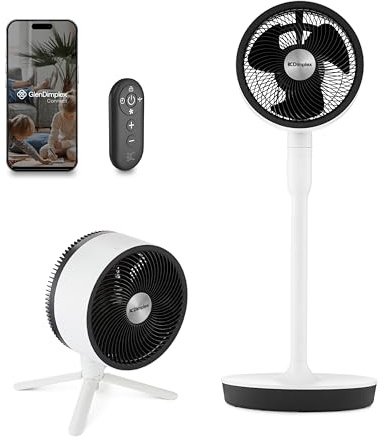 Dimplex DuoCool 2-in-1 Smart Pedestal & Desk Cooling Fan - Corded | Up to 45h rechargeable battery. Silent 36dB DC motor. WiFi App & Alexa control. 5 speed settings for indoor/outdoor.