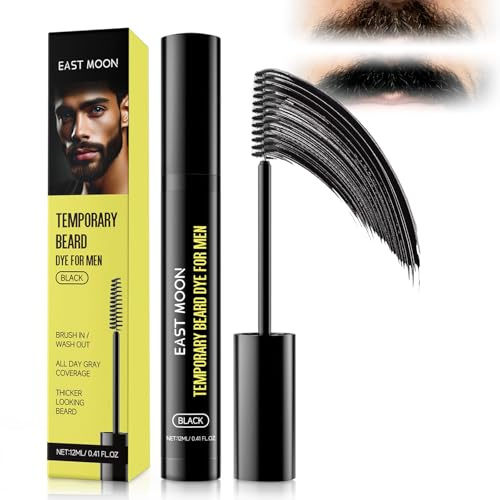 Teinture Barbe Homme Temporaire 12ml, Retouche Barbe Blanche et Sourcils | Camouflage des Poils Gris, Coloration Noir Naturelle avec Brosse Applicatrice, Maquillage Barbe Facile à Domicile