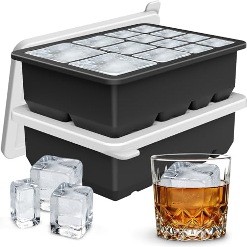 Eiswürfelform Silikon 2er-Pack, Eiswürfelbehälter mit Deckel für Groß, Mittel und Klein Eiswürfel, Ice Cube Tray Eiswürfel Form für Getränke Whisky Cocktails Bier Kaffee, Geschenk für Vatertag