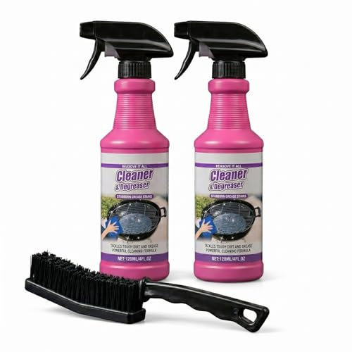 FAST-ACTING Grill Cleaner Spray Kit - Heavy Duty BBQ Degreaser with Wire-Free Nylon Brush - Dissolve Stubborn Grease on Cold Gas Grills & Ovens (2PCS)