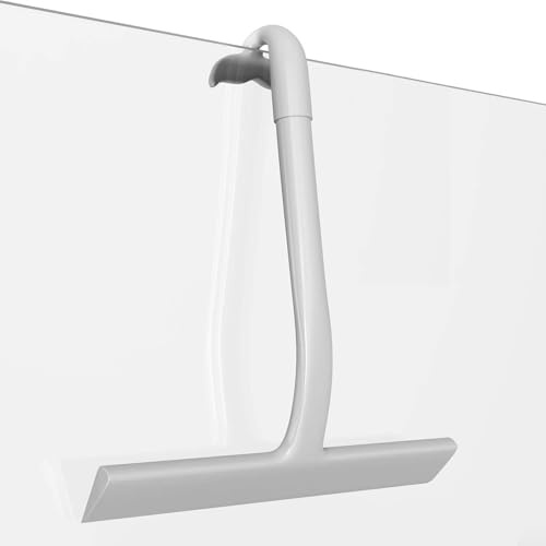 Escobilla de goma para puerta de vidrio con construcción de silicona completa y mango redondo ergonómico más gancho para colgar de forma segura en entornos húmedos (gris)