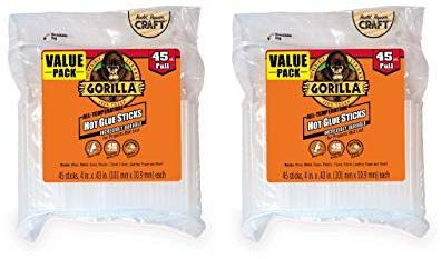Gorilla Hot Glue Sticks, Full Size, 4 Long x .43 Diameter, 45 Count, Clear, (Pack of 2)