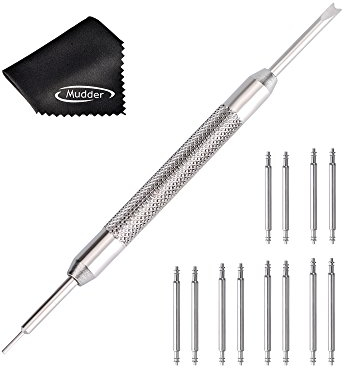 Mudder Spring Bar Tool with 6 Pairs of Strap Pins and Cleaning Cloth for Watch Strap Bands